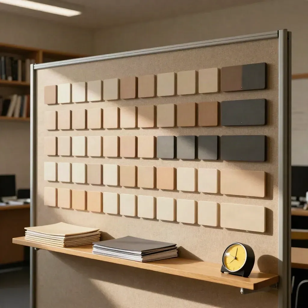 Magnetische Planungstafel mit Ordnern und Timer in einem ruhigen Lernbüro.